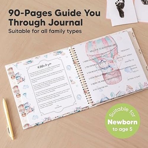 First 5 Years Baby Memory Book Girl, Boy - 90 Pages Hardcover First Year Milestone Keepsake Book, Newborn Scrapbook for New Parents, Minimalist Photo Album Journal, Gift for Baby Shower(AdventureLand)