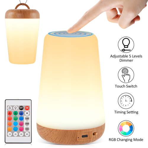 LOFTER-Pro Rechargeable Night Light, Dimmable Touch Lamp with Remote & 13 RGB Colors, 360° Adjustable Bedside Lamp for Bedroom, Bathroom, Office