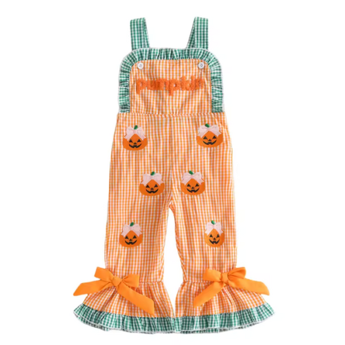 Ruffle Bells Jumpsuit | Pumpkin Bows Gingham - PREORDER – BayBay Boutique