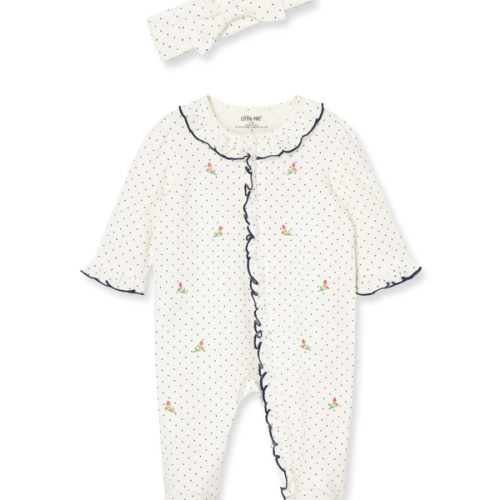 Rosebud 2-Way-Zip Footed One-Piece and Headband