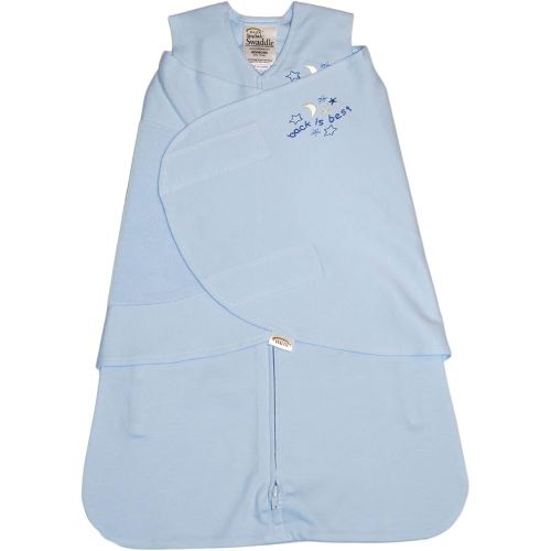 Halo 100% Cotton Muslin Sleepsack Swaddle, 3-Way Adjustable Wearable Blanket, Light Blue, Small, 3-6 Months