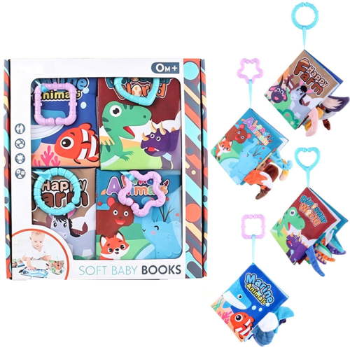 Baby Books 0-6 Months, 4PCS Baby Toys 0-3-6-12-18 Months, Touch Feel Sensory Cloth Crinkle Soft Books, Tummy Time Stroller Infant Newborn Toys, Boy Girl Gifts