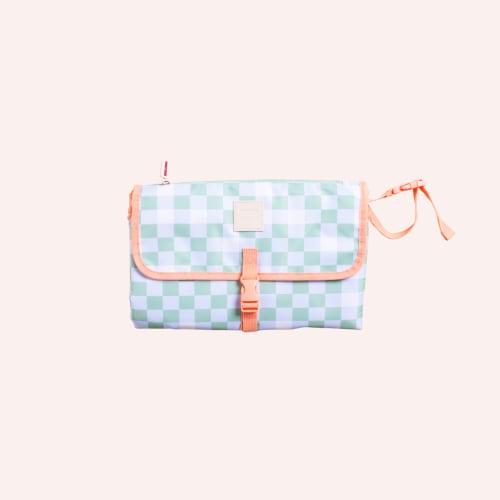 When You Need It Change Wallet - Sage and Dusty Blue Check