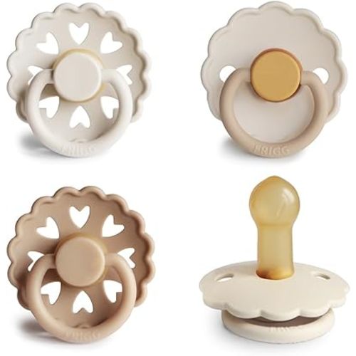 FRIGG Natural Rubber Baby Pacifier 4-Pack Snowflake Dream | Made in Denmark | BPA-Free (6-18 Months)
