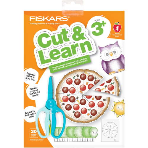 Fiskars Training Scissors and Activity Book, Safe Blunt Blades, 30 Pages, Ages 3+