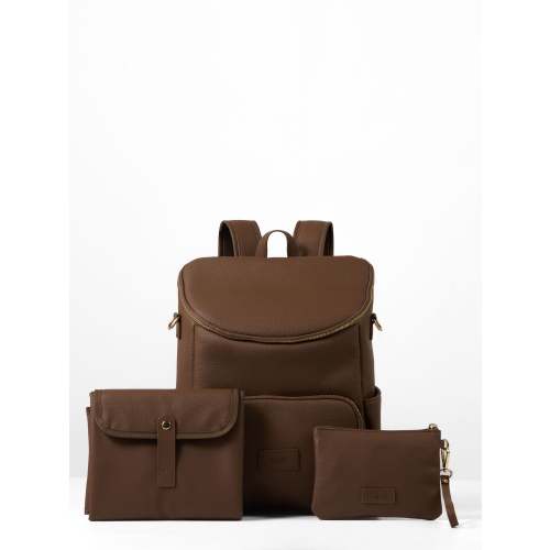 On the Go Nappy Backpack Bundle - Chocolate Vegan Leather