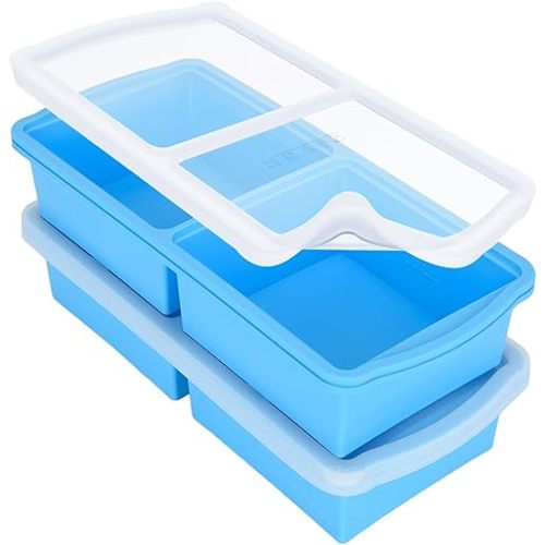 Silicone freezer molds, 2-cup Silicone Freezer Trays with Lid,Soup Freezer Container large Ice Cube Molds, Perfect for Storing Lasagna, Leftovers, Sauces, Portioned Meals and More dishwasher safe