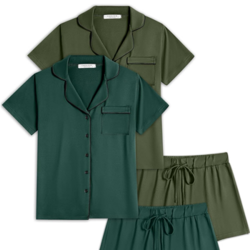 Ekouaer 2 Pack Womens Pajamas Set Button Down Summer Sleepwear Short Sleeve Comfy Pjs Loungewear Set