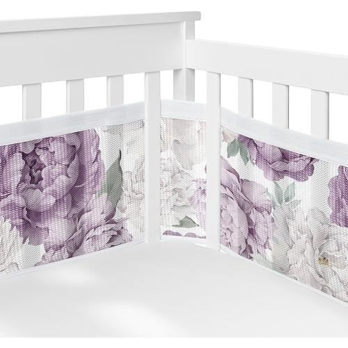 Sweet Jojo Designs + BreathableBaby 2-Piece Breathable Mesh Crib Liner Set (Lavender Purple Boho Shabby Chic Floral) for Girls, Baby, Infants/Newborn Nursery (Bohemian, Vintage, Garden, Watercolor)