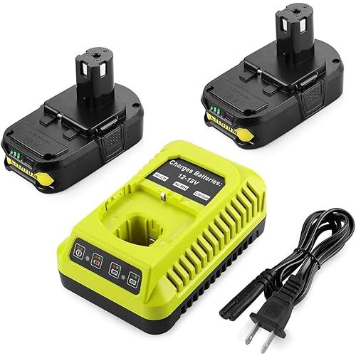 Energup 2Pack 18Volt P102 Replace for Ryobi 18V Batteries and Charger Combo 3.5A, for 18 Volt ONE Plus P103 P104 P105 P107 P109 P190 P191 P122 for Ryobi 18v Battery