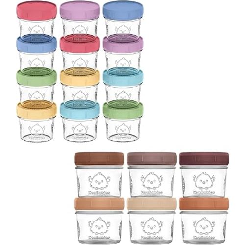 KeaBabies 12-Pack and 6-Pack Glass Baby Food Containers - 4 oz Leak-Proof, Microwavable Baby Food Storage Containers, Baby Food Freezer Tray, Puree Glass Baby Food Jars, Baby Bullet Jars with Lids
