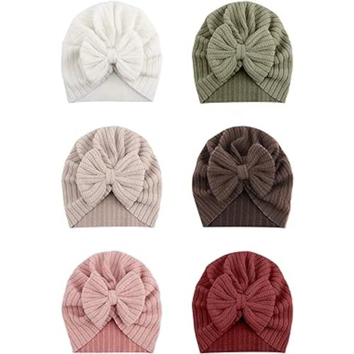6 PCS Stretchy Baby Turban Hats, Baby Hat with Bows for Girls, Baby Boys Caps, Toddler, Newborn, Infant Hat Unisex