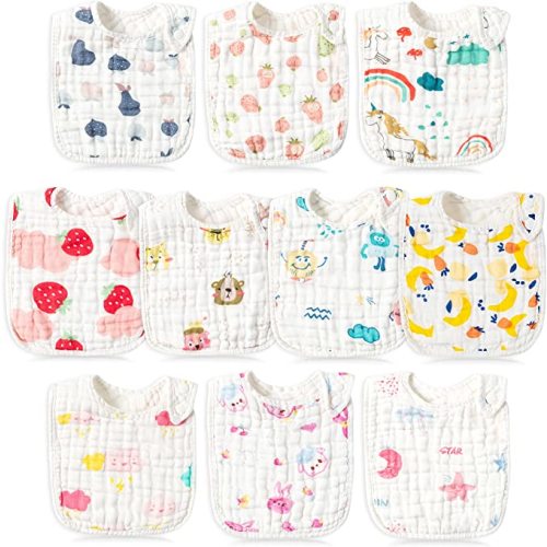 BUoonyer 10pcs Snap Muslin Cotton Bibs, Baby Bandanna Drool Bibs, Adjustable Soft Absorbent Cotton Scarf - Pink