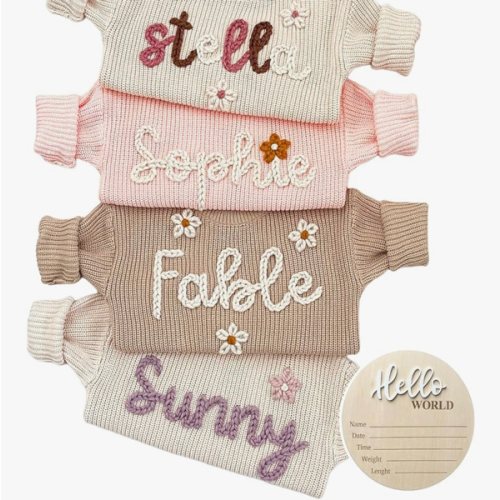 NAZENTI Personalized Baby Sweater, Custom Baby Name Sweater for Newborn with Hand-Embroidery & Monogrammed, Infant Pullover, Gifts for Toddler Boy Girl Birthday Christmas BabyShower