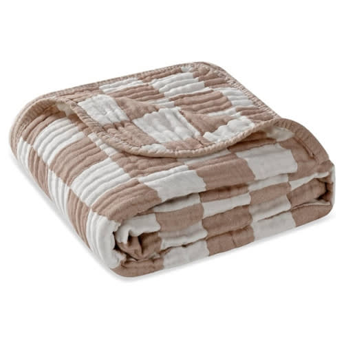 Ultra Soft Muslin Baby Blanket,A Versatile Swaddle and Bed Blanket for Babies, Toddlers, Boys, and Girls (1 Coffee Checkered 1 Pack).