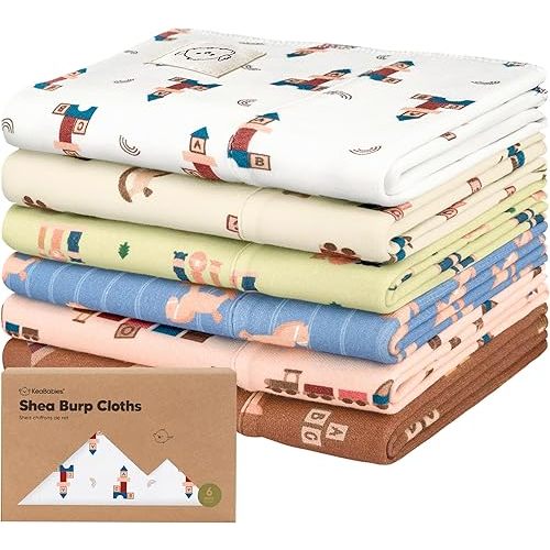 Organic Burp Cloths Baby Boy, Girl - 6-Pack Large Cotton Burping Cloths for Babies, Spit Up Rags, Super Absorbent, Ultra Soft Newborn Rag, Gender Neutral, Machine Washable, Durable (Toy Land)