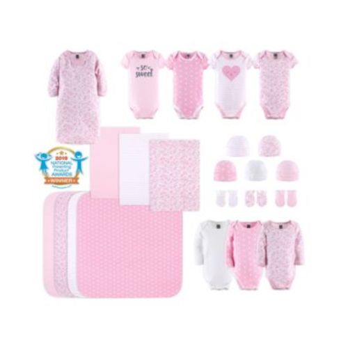 Baby Girls Newborn Layette Gift Set for Girls, Shower Gift Essentials, Pink, White