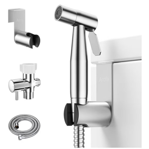 Arofa Handheld Toilet Bidet Sprayer for Toilet-Adjustable Water Pressure Control with Bidet Hose for Feminine Wash, Stainless Steel Brushed Nickel Bidet Faucet Cloth Diaper for Baby Wash