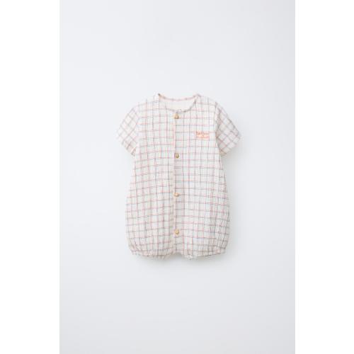 PLAID EMBROIDERED TEXT ROMPER - White | ZARA United States