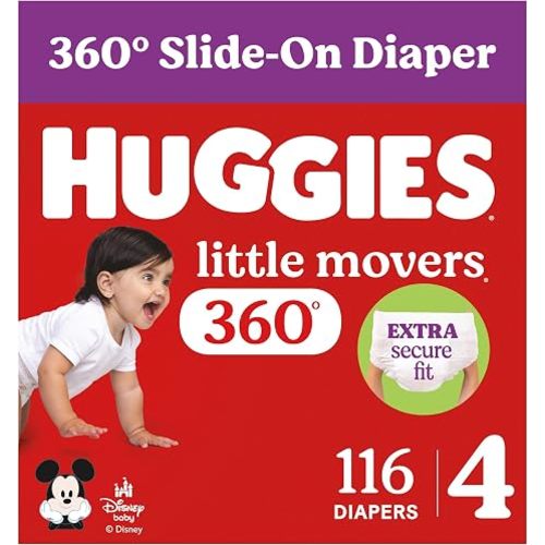 Huggies Little Movers HuggFit 360 Diapers Size 4, 116 Count