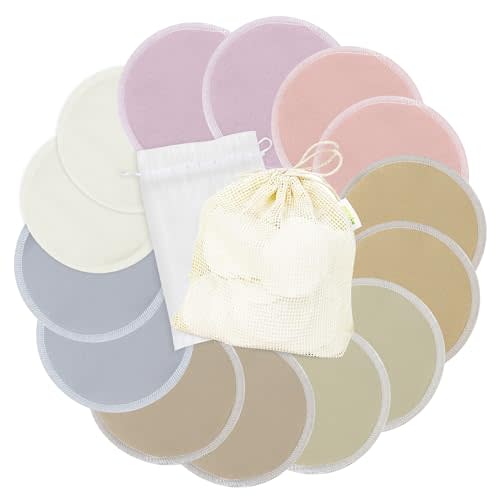 wegreeco Nursing Breast Pads (14 Pack) + Laundry Bag & Travel Storage Bag, 4.7 inch Option - Washable & Reusable Breastfeeding Nursing Pads (Sunset, Plain Shape)