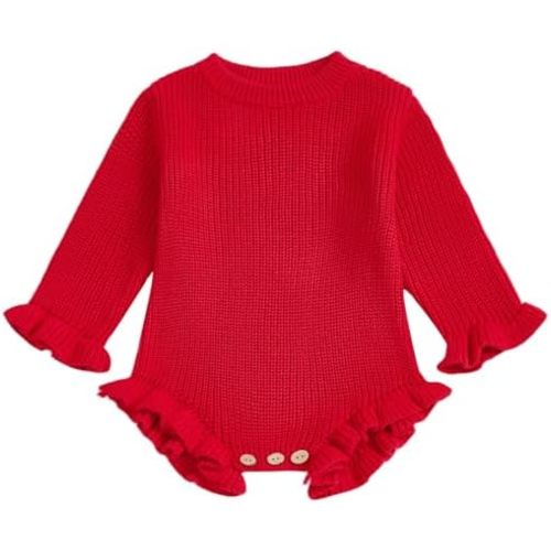 Mubineo Baby Girl Fall Winter Clothes Basic Plain Cute Sweater Romper Outfit Pullover Ruffle Long Sleeve Newborn Outfits