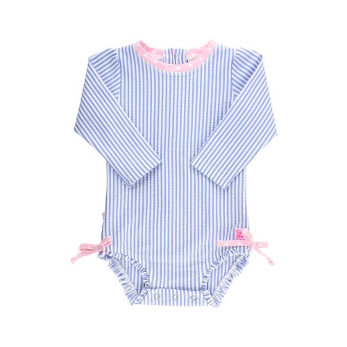 Seersucker One-Piece Rashguard Swimsuit