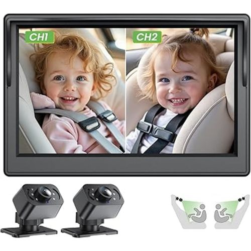 IPOZITO Car Camera for Baby Monitor for 2 Kids 5 inch Display HD 1080P Dual-Channel Baby Car Camera with IR Night Vision Adjustable Bracket Lengt Clear Wide View for Rear Facing Seat