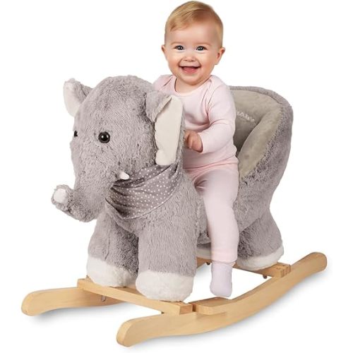 Rocking Horse Elephant, Baby Animal Rocker, Rocking Horse with Seat, Ride on Horse, Plush Rocking Horse with Sweet Music, Wooden Rocking Horse for Toddlers 1-3, (Gray Elephant), CPC Certified