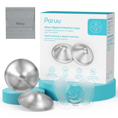 Paruu Silver Silver Nursing Cups | 999 Nipple Shields for Breastfeeding with Silicone Nipple Covers | IBCLC Recommended | Soothe Sore Nipples | Reusable Nipple Protectors for Newborn Moms