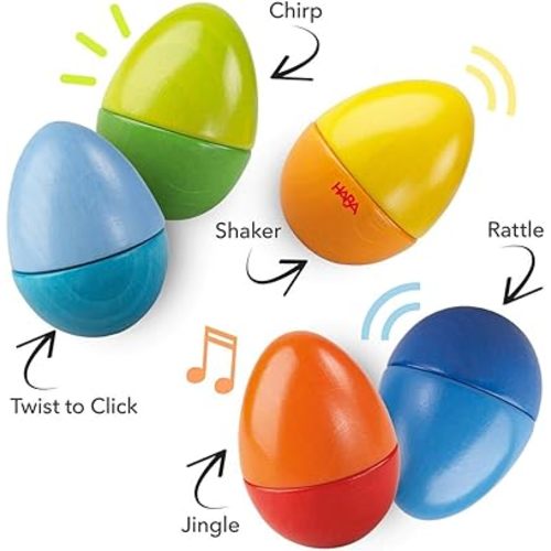 HABA Fun with Sounds Wooden Eggs - 5 Acoustic Sounds, Made in Germany, Kids Musical Instruments, Toddler Sensory Toys Montessori Toys for 2 yrs+