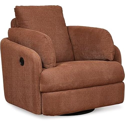 Signature Design by Ashley Modmax Contemporary Press-Back Swivel Glider Rocker Recliner with Machine Washable Cover, Hidden Storage Compartments and 2 Bolster Pillows, Orange