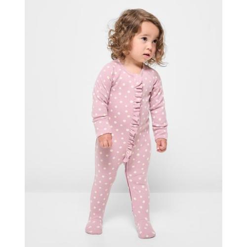 Baby Organic Cotton Waffle Frill Coverall - Lilac Dot