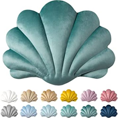 Ashler 3D Throw Pillows Shell Shaped Accent Throw Pillow, Soft Velvet Insert Included Cushion for Couch Bed Living Room, Pack of 1, Lake Blue, 14 X 11 inches