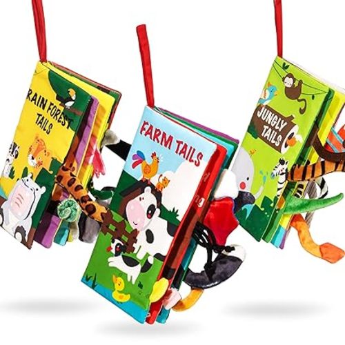 beiens Baby Books Toys, Touch and Feel Cloth Crinkle Soft Books, Toys for 0-3-6-12-18 Months Infant Newborn Baby Boy Girl Shower Gifts Set, Sensory Learning Stroller Toys (3PCS)