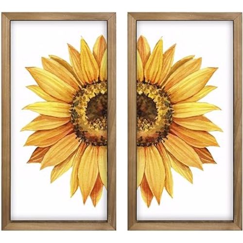 pechpell Sunflower Wall Decor Framed Wall Art Set of 2 for Bathroom Bedroom
