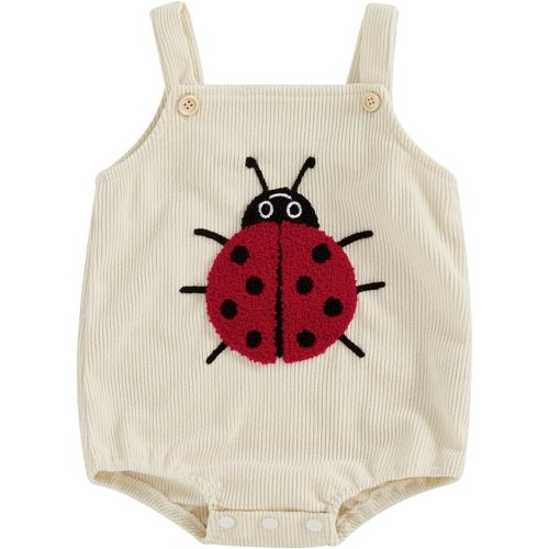 Lesimsam Newborn Baby Boy Girl Clothes Embroidered Corduroy Overall Bubble Romper Sleeveless One-Piece Suspender Jumpsuit