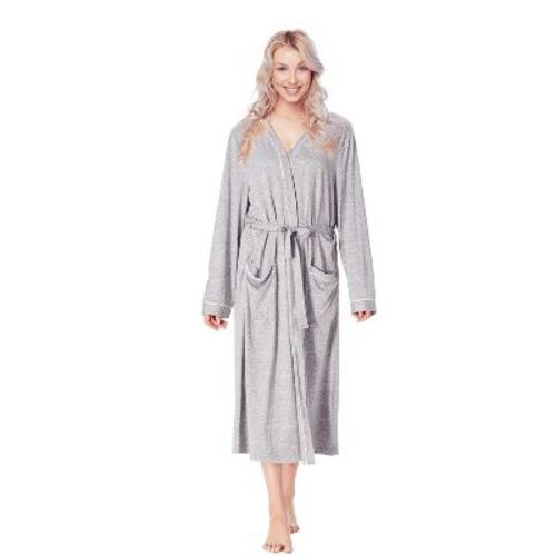 Tirrinia Womens Comfy Lightweight Summer Long Robe, Ultra-Soft Breathable Bathrobe with Pockets, Shawl Collar Women Matching Robes, Gray - Large