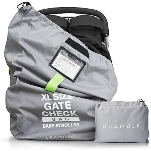Bramble Extra Large Gate Check Stroller Bag for Airplane - Stroller Storage Bag (Grey, 47", 600D Oxford Waterproof) - Double Stroller Travel Bag for Airplane, Baby Stroller Cover for Air Travel