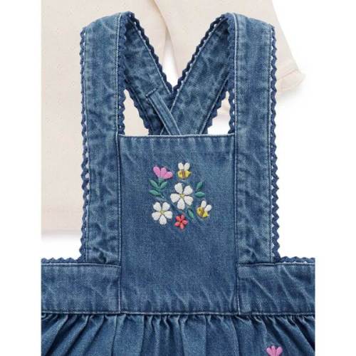Size 6-12  Embroidered Pinnie Set Mid Denim - Purebaby | Maisonette