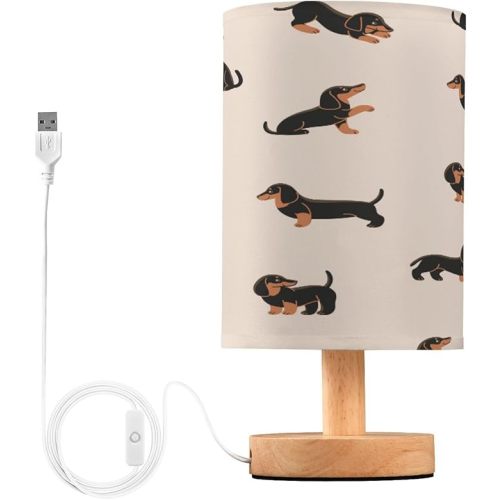 Western Cowboy Bedside Table Lamp for Bedroom Nightstand, Small Eye Care LED Desk Reading Lamp USB Port Wood Base Round Flaxen Fabric Shade for for Kids Room Living Room Office Desk