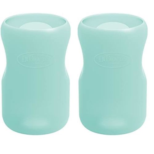 Dr. Brown’s Natural Flow® Options+™ Glass Baby Bottle Sleeves, 100% Silicone, 9 oz, Wide-Neck, Mint (Pack of 2)