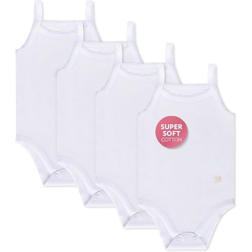 Feathers Tank Top Baby Girl Undershirts - Super Soft Cotton One-Piece Toddler Bodysuit (4 Pack) (White)