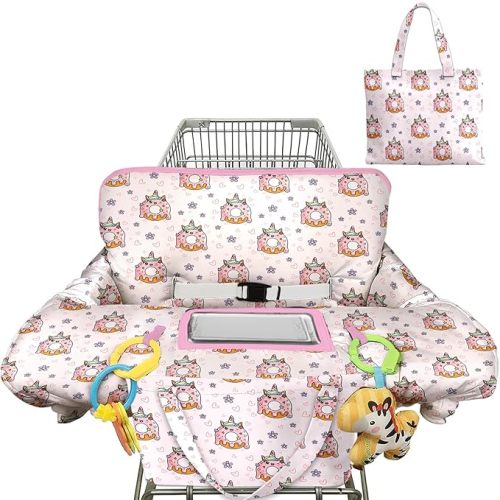 Shopping Cart Cover for Baby 2-in-1 High Chair Cover with Safety Harness Multifunctional Pink Unicorn Donuts Cart Covers for Babies Soft Padded Grocery Cart Cover for Baby Boy Girl