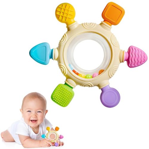 Silicone Teethers for Babies 6-12 Months, Teething Toys for Babies 0-6 Months, Baby Fruit Teethering Rings, BPA Free Baby Chew Toys, Infants Gifts