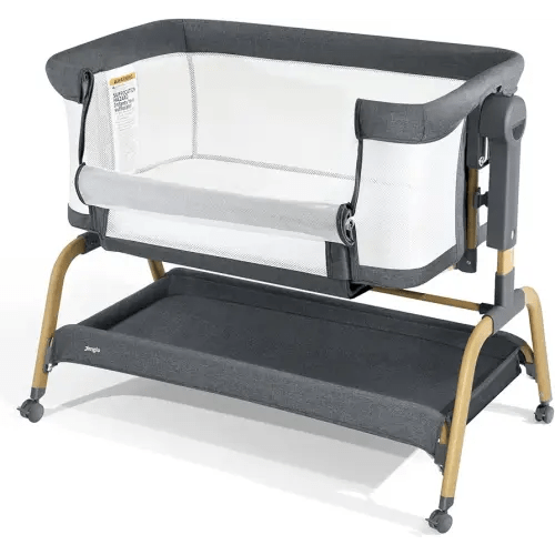 3 in 1 Baby Bassinet, Bedside Bassinet for Baby, Rocking Bassinet with Comfy Mattress and Wheels, 6 Height Adjustable Easy Folding Portable Bedside Crib for Newborn