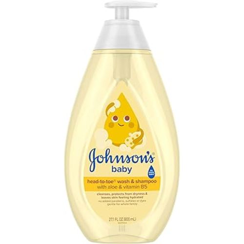 Johnson's Baby Head-To-Toe Baby Wash & Shampoo + Aloe & Vitamin B5, 2-in-1 Bath Wash Gently Cleanses Newborn's Delicate Skin & Hair, Hypoallergenic, No Added Parabens, Dyes & Sulfates, 27.1 fl. oz