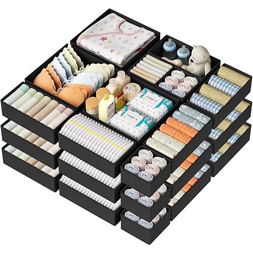 DIMJ Drawer Organizer Clothes Storage - 24 Pack Baby Dresser Organizer for Nursery, Small Fabric Closet Drawer Organizer Bins for Underwears Socks, Foldable Storage Dividers Organization for Bedroom