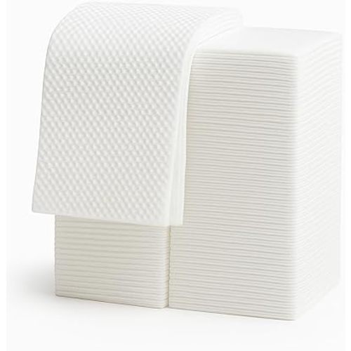 Disposable Bath Hair Towels, 100-Count 12" x 28", Thick Pearl Texture, Soft & Absorbent Salon Spa Towels(White)