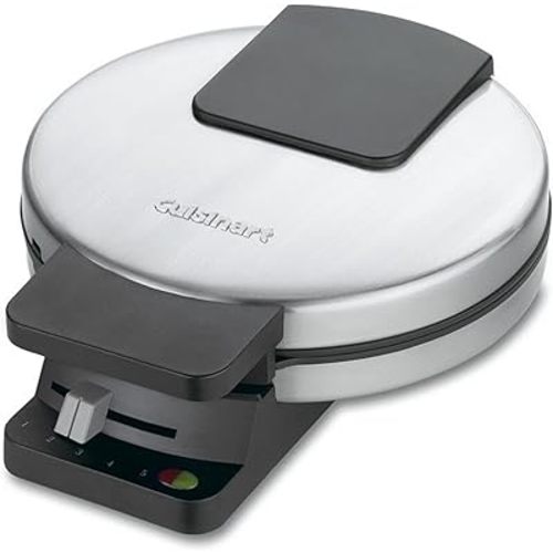 Cuisinart Waffle Maker, 1250W Round Classic Waffle Iron, 5-Setting Adjustable Browning Control, WMR-CANAS, Brushed Stainless